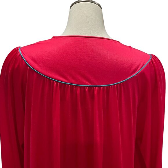 Vintage Red Embroidered Nightgown Floral Long Sleeve Maxi Lounge Elegant Glamour - Picture 6 of 8